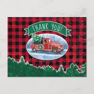 Merry Christmas Vintage Truck Thank You Postcard