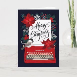 Merry Christmas Vintage Typewriter and Holly Card