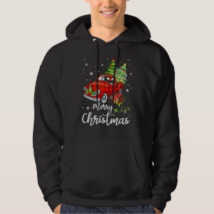 Merry Christmas Vintage Wagon Red Truck Pajama Fam Hoodie