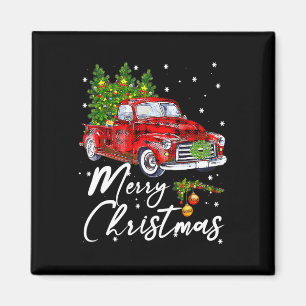 Merry Christmas Vintage Wagon Red Truck Pajama Fam Magnet