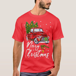 Merry Christmas Vintage Wagon Red Truck Pajama Fam T-Shirt