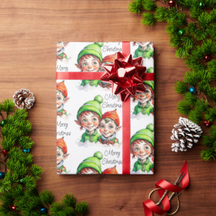 Merry Christmas Vintage Watercolor Elves Wrapping Paper