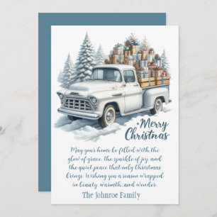 Merry Christmas – Vintage White Truck with Gifts  Holiday Card