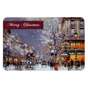 Merry Christmas.  Vintage Winter Parisian Scene Magnet