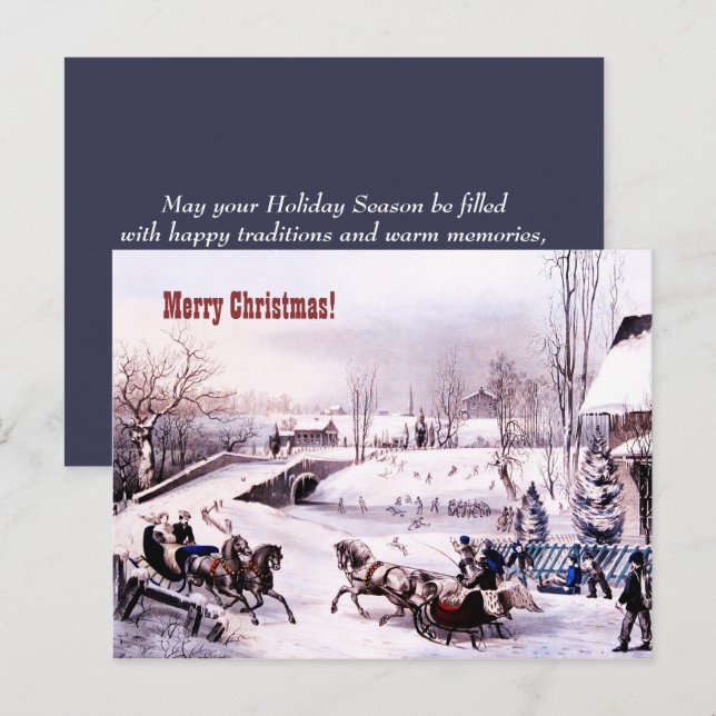 Merry Christmas. Vintage Winter Scene Card (Front/Back)