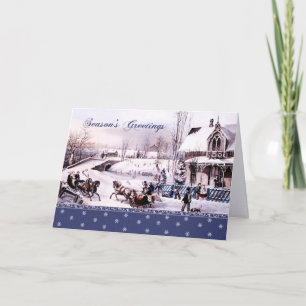 Merry Christmas. Vintage Winter Scene Holiday Card