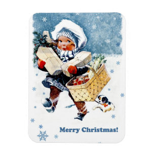 Merry Christmas. Vintage Winter Scene Magnet