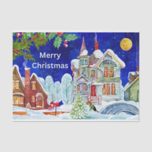 Merry Christmas Vintage Winter Town Illustration  Tissue Paper