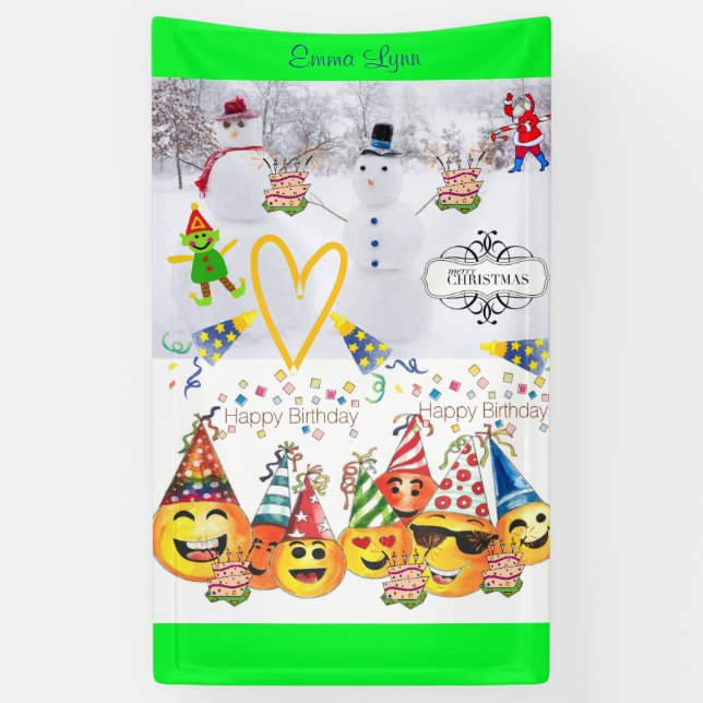Merry Christmas Vinyl Happy Birthday  Banner (Vertical)