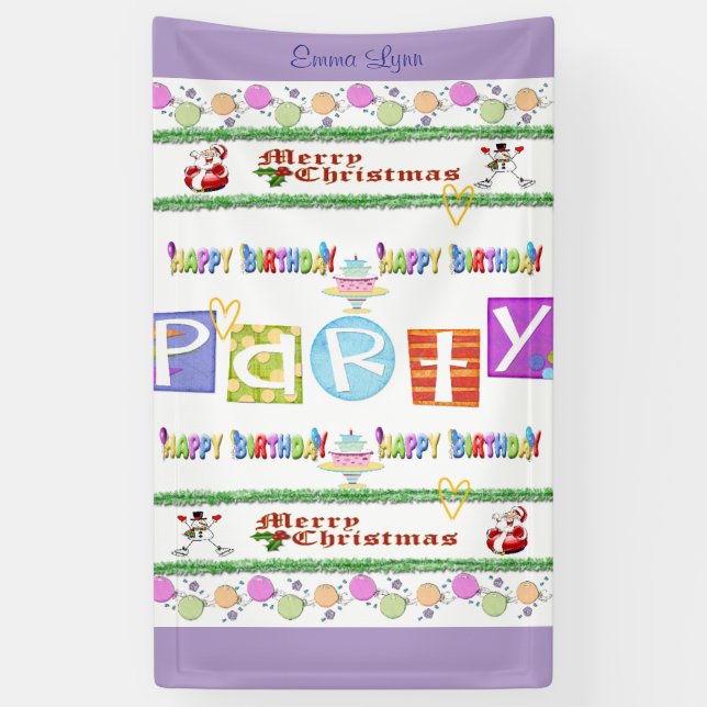 Merry Christmas Vinyl Happy Birthday  Banner (Vertical)
