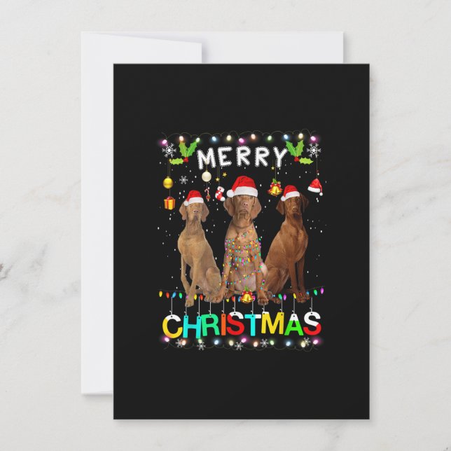 Merry Christmas Vizsla Shirt Santa Hat Lights Xmas Invitation (Front)