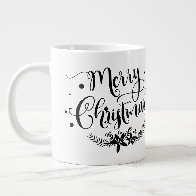 Merry Christmas w Flowers/Christmas Quote /Mug Large Coffee Mug (Left)