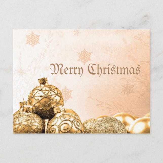 Merry Christmas w/ Gold Ornaments  Postcard (Front)