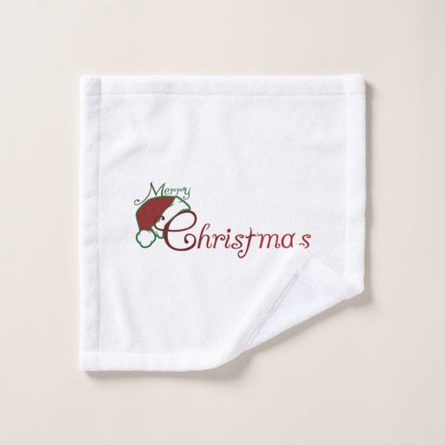 **MERRY CHRISTMAS W/ SANTA'S HAT** WASH CLOTH (Wash Cloth)