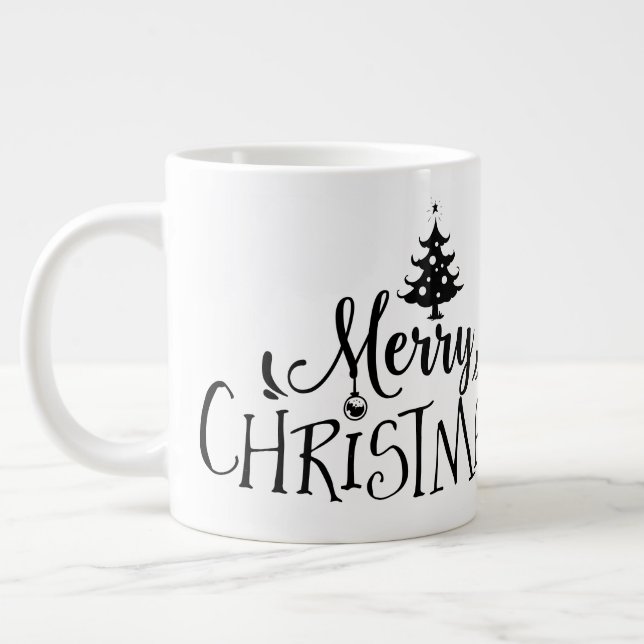 Merry Christmas w Tree/Christmas Quote /Mug Large Coffee Mug (Left)