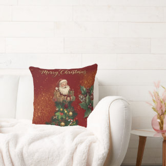 Merry Christmas Wall Clock - Vintage Santa & Festi Cushion