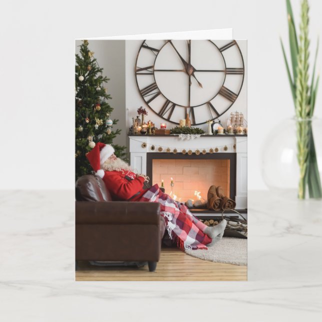 Merry Christmas Warm and Cosy Fireplace Santa Holiday Card (Front)