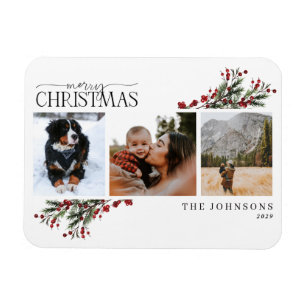 Merry Christmas Warm Red Winter Botanical Photo Ho Magnet