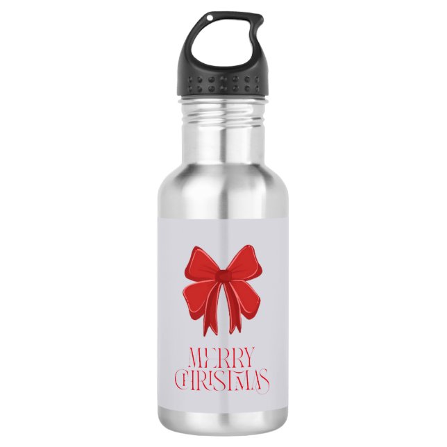 Merry Christmas Water Bottle – Bow Holiday Style (Front)