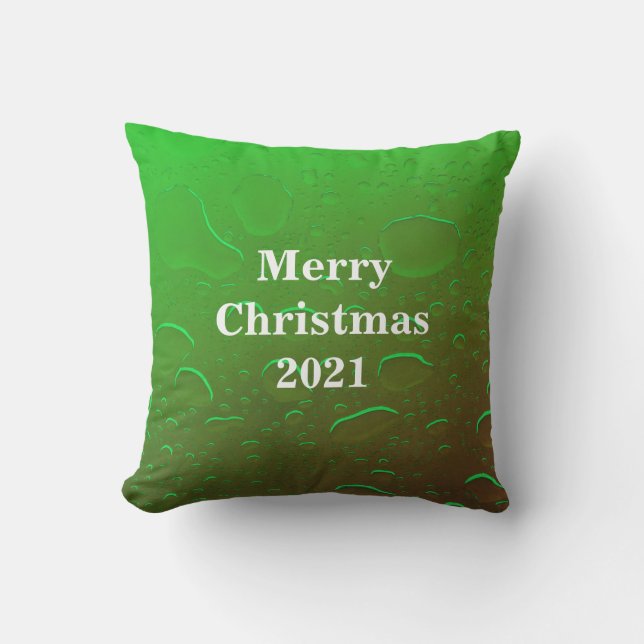 Merry Christmas Water Drops Neon Green White Ombre Cushion (Front)