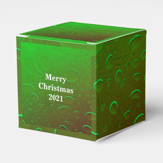 Merry Christmas Water Drops Neon Green White Ombre Favour Box (Front Side)