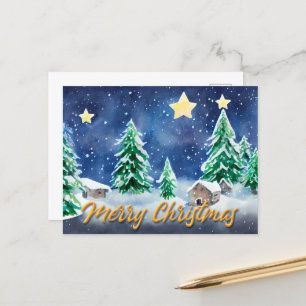Merry Christmas Watercolor Art Design Announcement Postcard