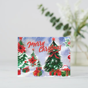 Merry Christmas Watercolor Art Design Announcement Postcard