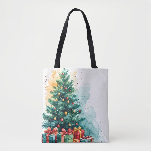 Merry Christmas Watercolor Art Tote (Front)