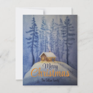 merry christmas watercolor blue holiday card