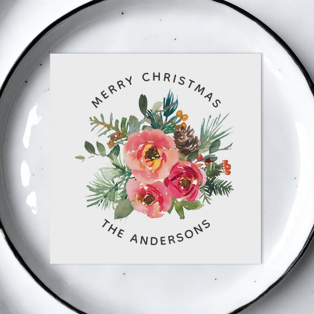 Merry Christmas | Watercolor Botanical Holiday Napkin (Creator Uploaded)