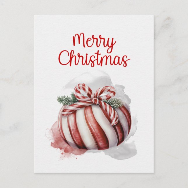Merry Christmas Watercolor Candy Cane Candy Holiday Postcard (Front)