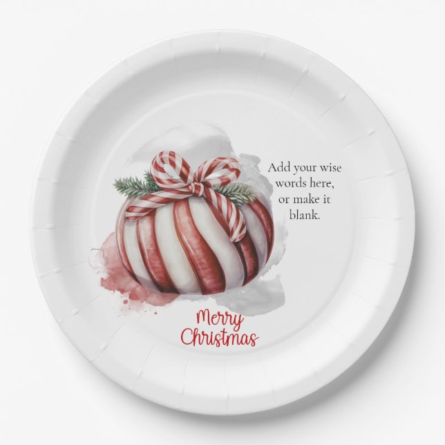 Merry Christmas Watercolor Candy Cane Candy Paper Plate (Front)