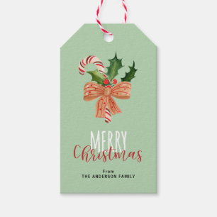 Merry Christmas Watercolor Candy Cane Personalised Gift Tags