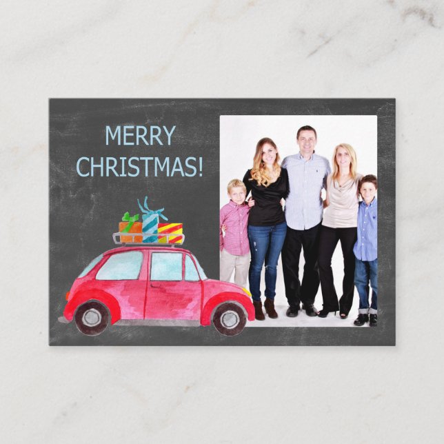 Merry Christmas watercolor car photo card (Front)