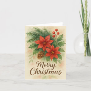 Merry Christmas Watercolor Christmas Flowers Holiday Card