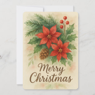Merry Christmas Watercolor Christmas Flowers Holiday Card