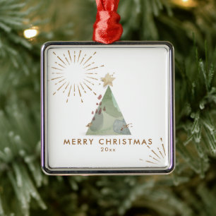 Merry Christmas Watercolor Christmas Tree Metal Tree Decoration