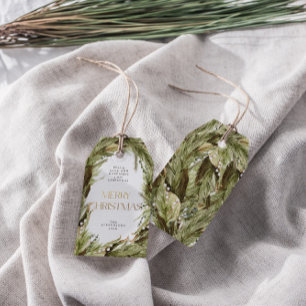 Merry Christmas Watercolor Christmas Wreath Gift Tags