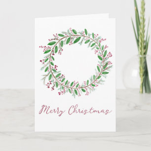 Merry Christmas, watercolor Christmas wreath Holid Holiday Card
