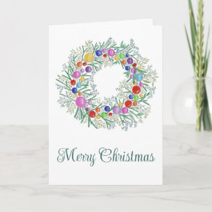 Merry Christmas, watercolor Christmas wreath Holiday Card