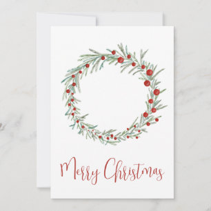 Merry Christmas, watercolor Christmas wreath Holiday Card