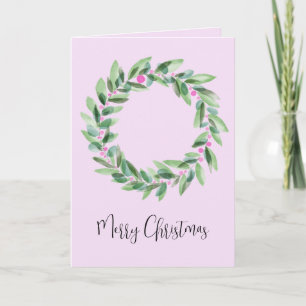 Merry Christmas, watercolor Christmas wreath Holiday Card
