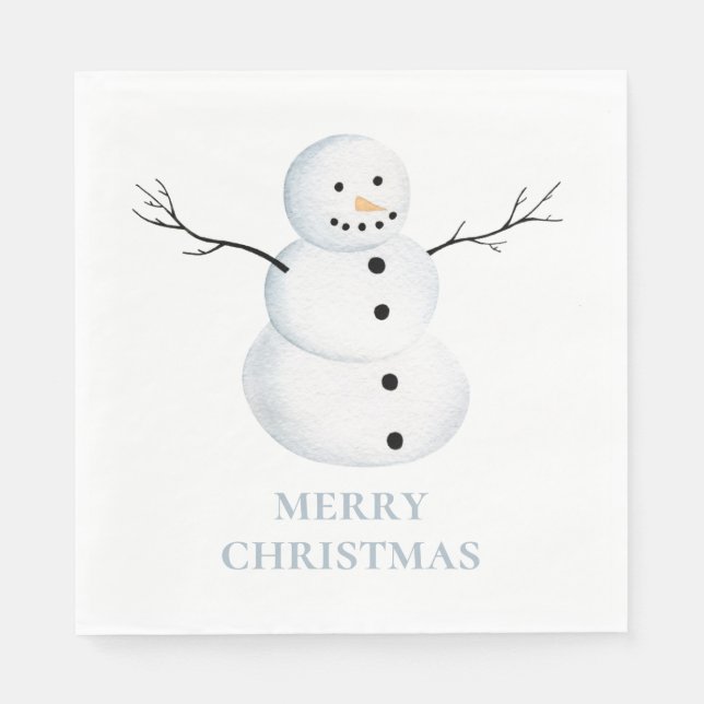 Merry Christmas. Watercolor cute snowman. Holiday Napkin (Front)