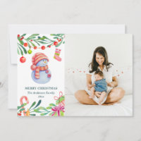Merry Christmas. Watercolor cute snowman photo