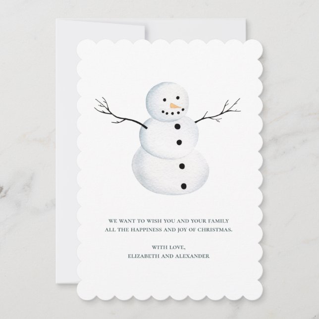Merry Christmas. Watercolor cute snowman. Winter Holiday Card (Front)