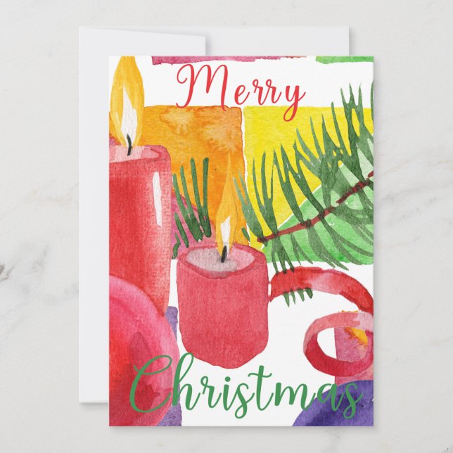 Merry Christmas Watercolor Deco Holiday Card (Front)