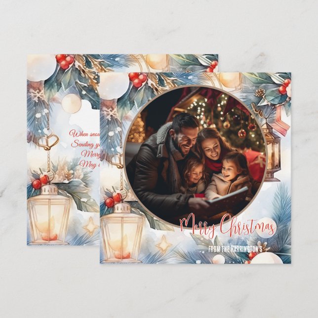 Merry Christmas Watercolor Decorative Photo Card (Front/Back)