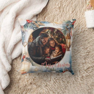 Merry Christmas Watercolor Decorative Photo  Cushion