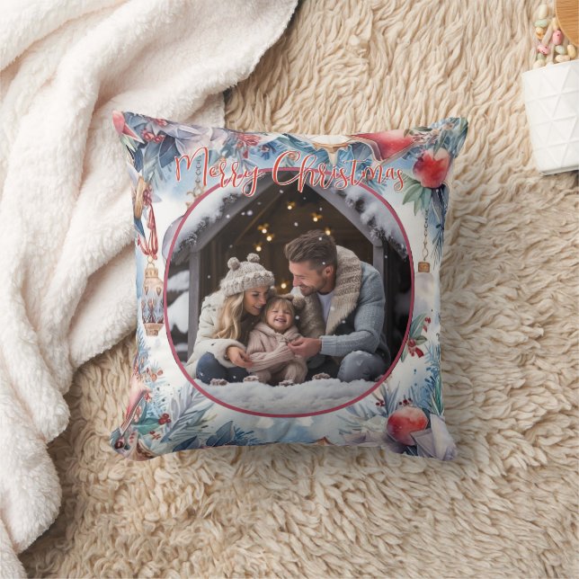 Merry Christmas Watercolor Decorative Photo Cushion (Blanket)