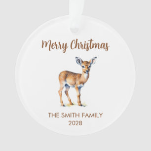 Merry Christmas Watercolor Deer Family Photo Ornament